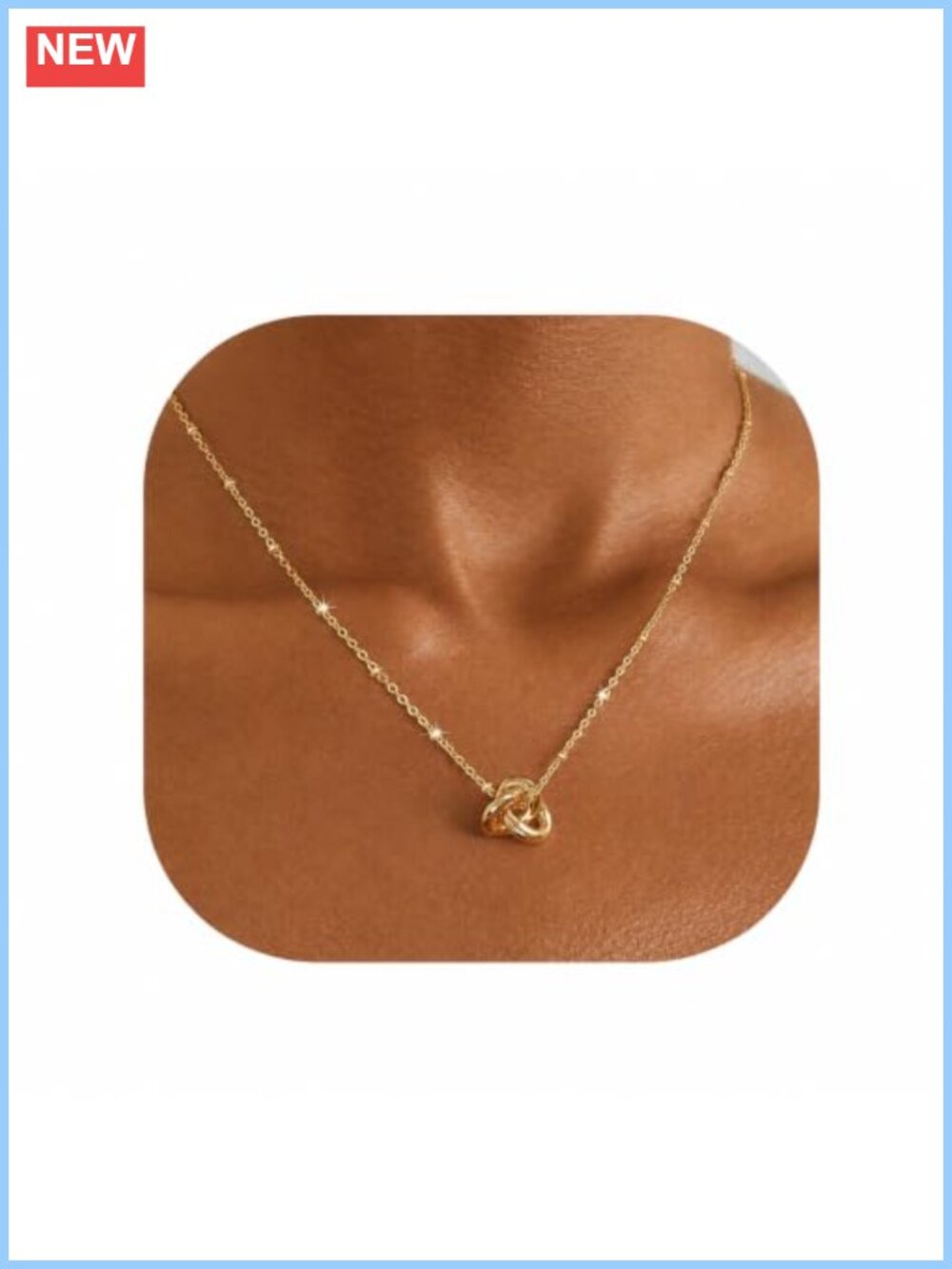 14K Gold Plated Knot Pendant Necklace Dainty Layered Simple Women